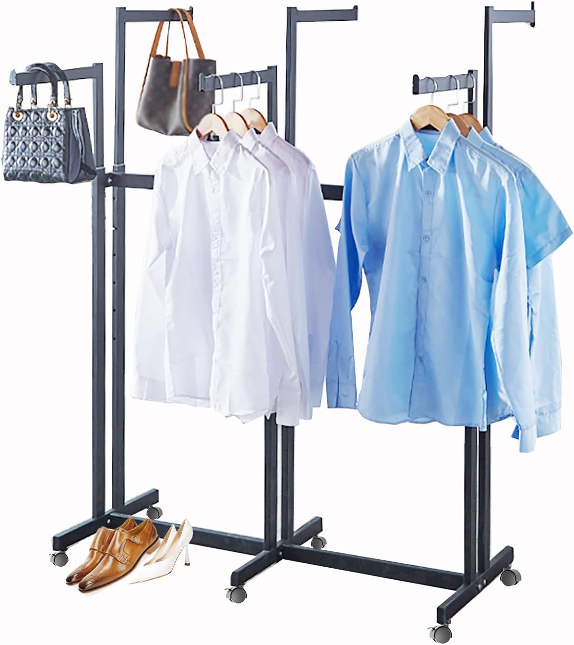 Floor Standing Metal Garment Rack - Heavy Retail Display Racks With Wheels, 6 Arms Clothing Rack, Square Tubing Portable Shirt Racks, Merchandise Display For Hanging Clothes (Black)