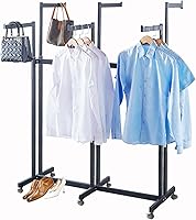 Heavy Duty 6-Arm Metal Garment Rack with Wheels - Adjustable Floor Standing Clothing Display for Retail Stores & Home (Black)