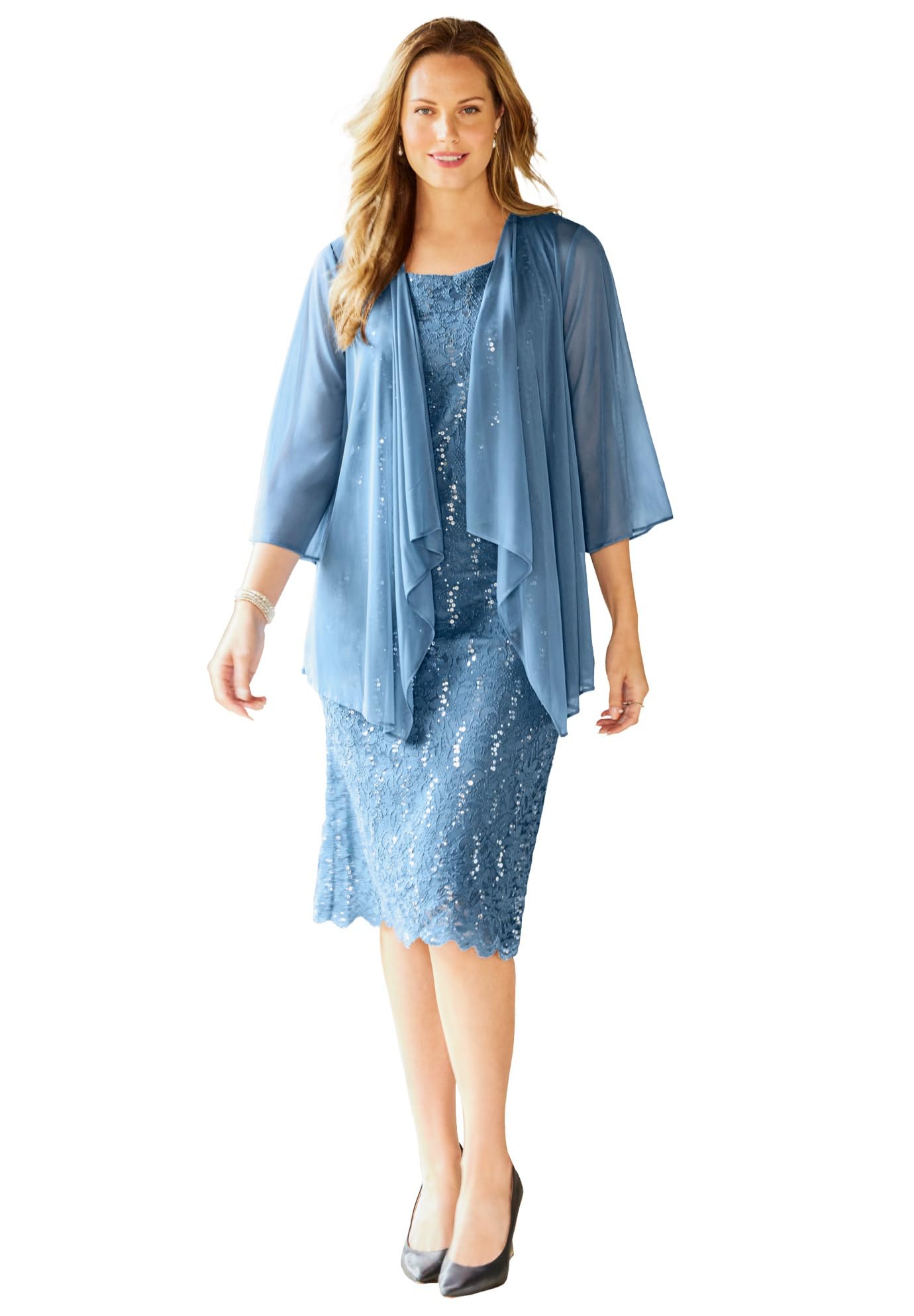 Catherines Women's Plus Size Sparkling Lace Jacket Dress