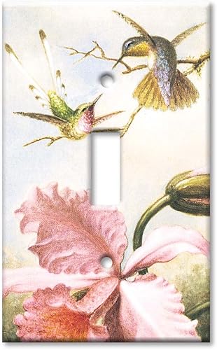 Miniatura 7 de Art Plates - One Gang Duplex - Placa decorativa de pared metálica con tapa de salida - Cabeza orquídeas y colibríes - - (Hecho en EE. UU.)