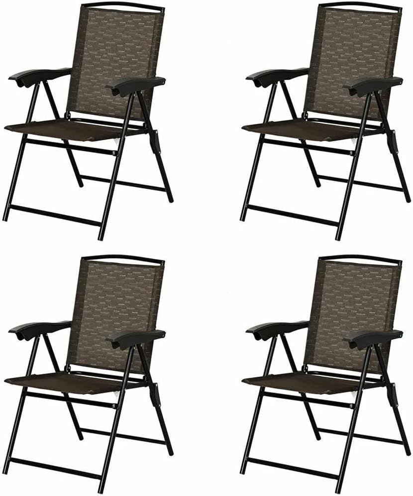 4 Pieces Folding Hanging Chair Steel armrests Patio Garden Camping Adjustable backrest