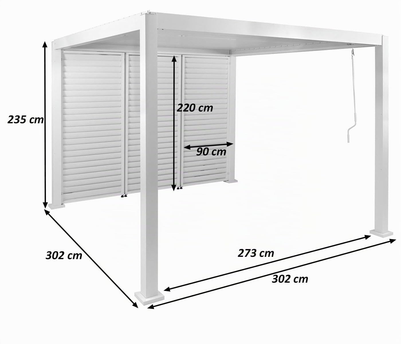 Mendler Pergola HWC-P65 mit 3X Lamellenwand Alu-Gestell 3x3m - weiß