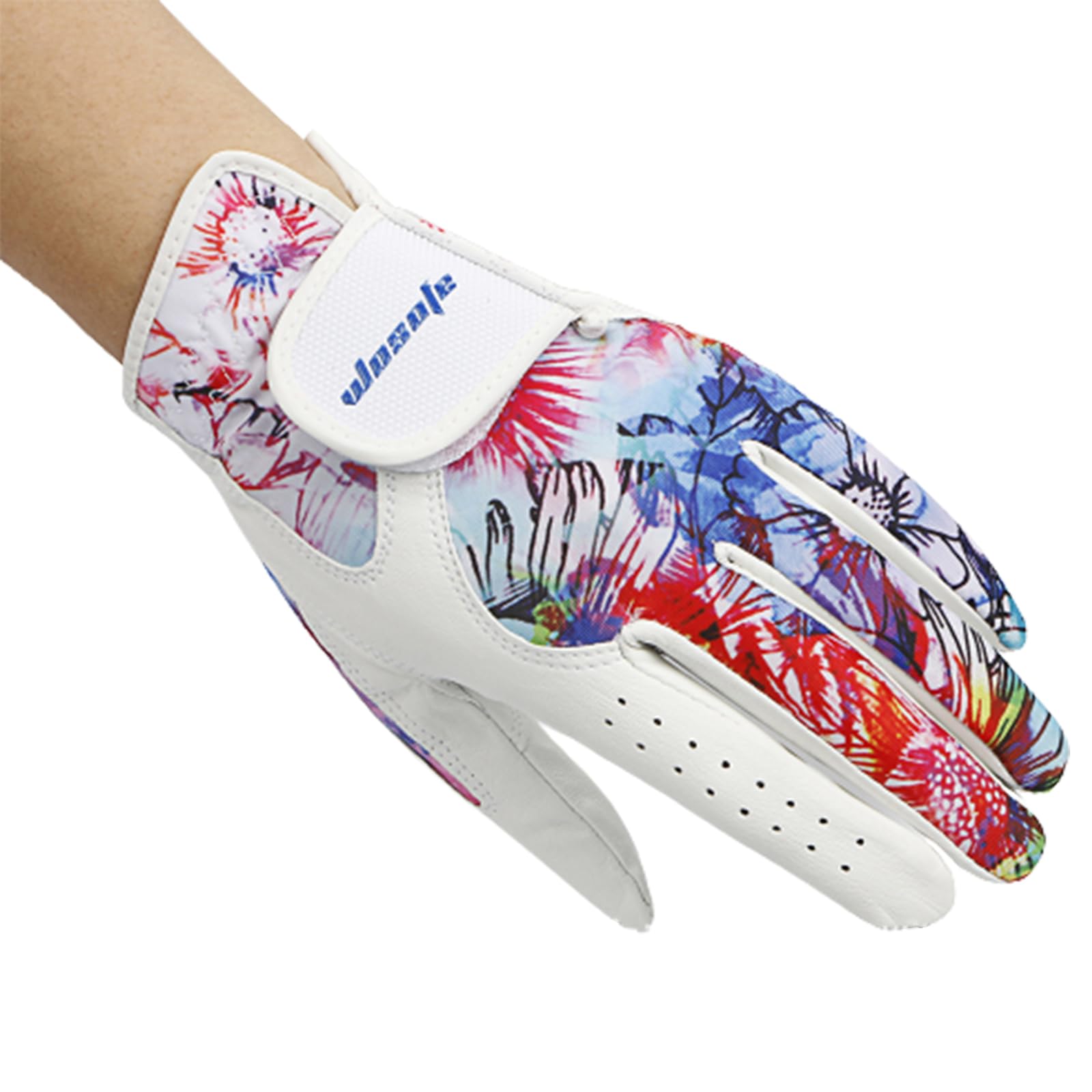 1 Paar Damen-Golfhandschuhe, Farbig Bedruckt, Hochwertiger Damen-Golfhandschuh für die Linke und Rechte Hand, Weiches Leder, Atmungsaktiv, Bequem,M(Length18.5cm)