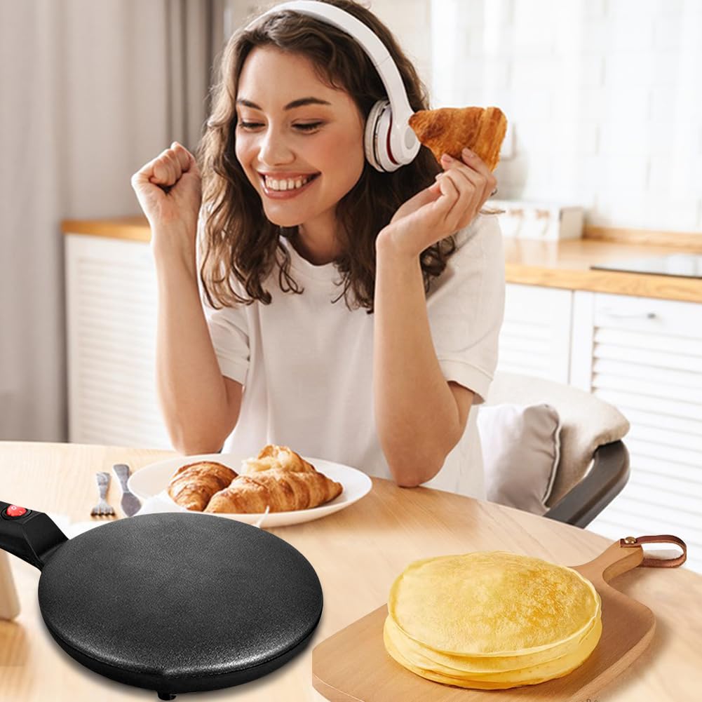 Crepiera Elettrica 600W Antiaderente RANJIMA Crepes Maker con Ciotola