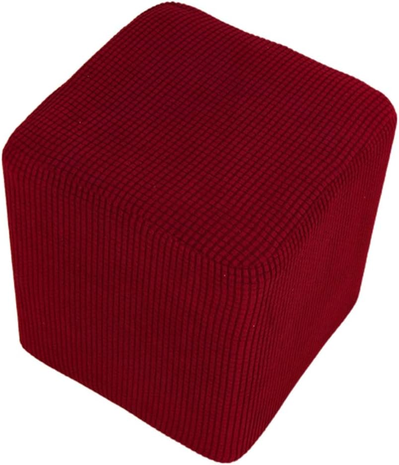 Stretch Ottoman Cover, Polyester Stool Cover Replacement, Soft and Stretchable Storage Chair Cover(Wine red)