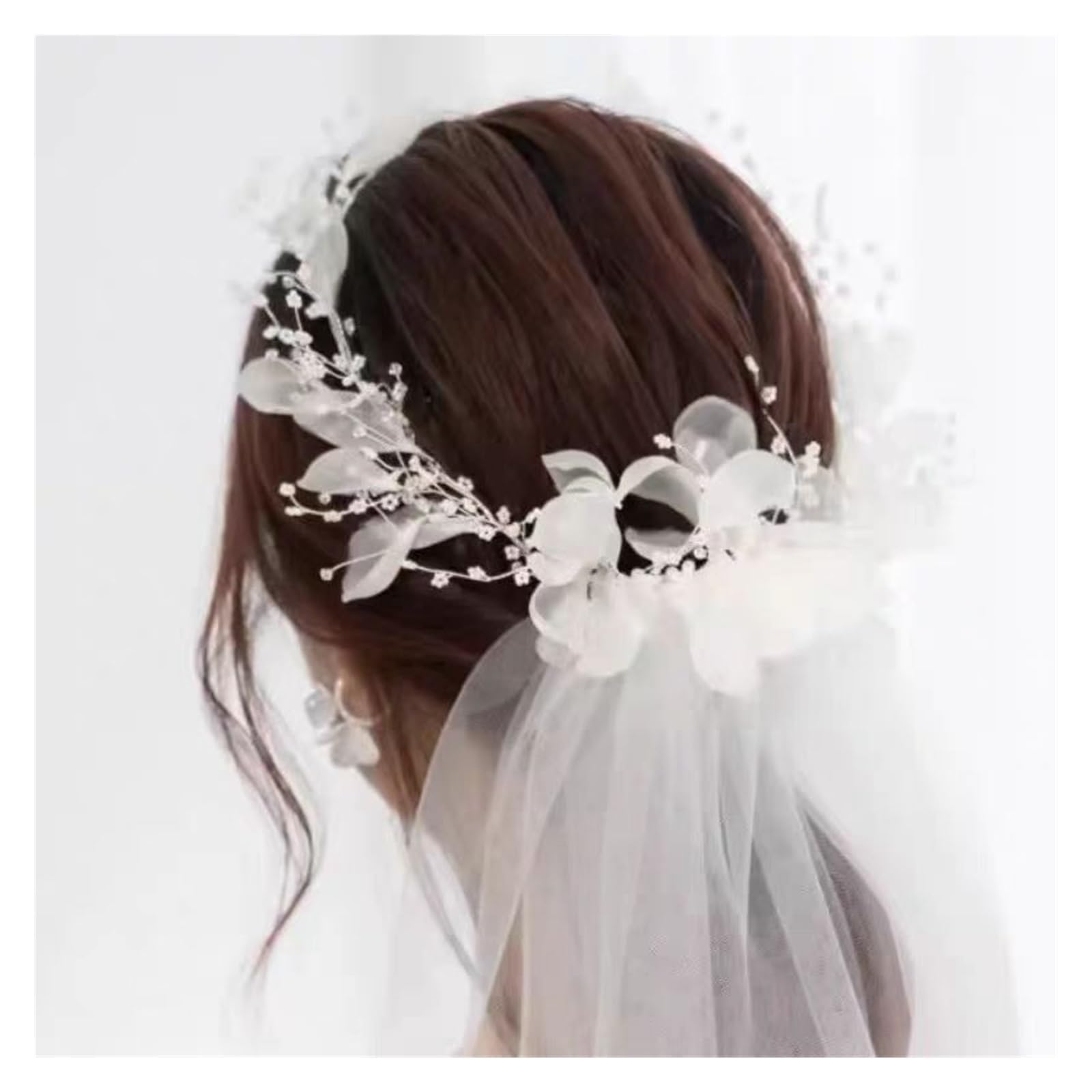 KeuLen Brautschleier, Hochzeitsaccessoires for Frauen, Blumenkrone mit Kamm, weiße Elfenbein-Stirnbänder und Kopfbedeckungen