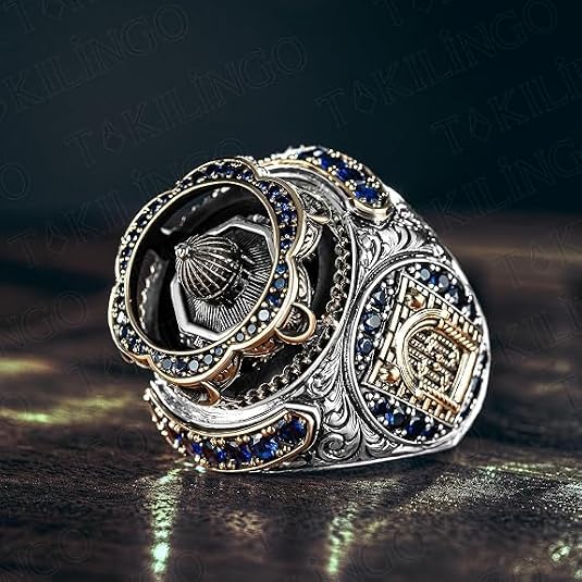 Solid 925 Sterling Silver Al-aqsa Mosque Motif Islamic Cubic Zircon Men's Ring Muslim Religious Ring Gift For Dad