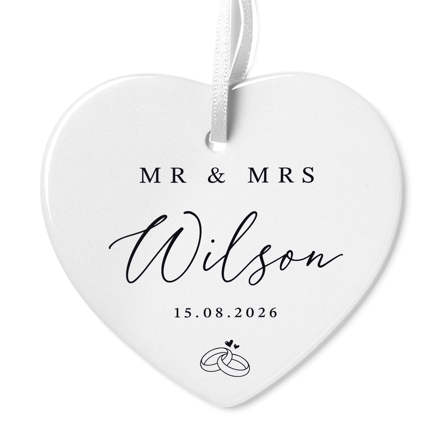 Personalised Hanging Ceramic Heart, Custom Wedding Keepsake Gift, Personalised Couple