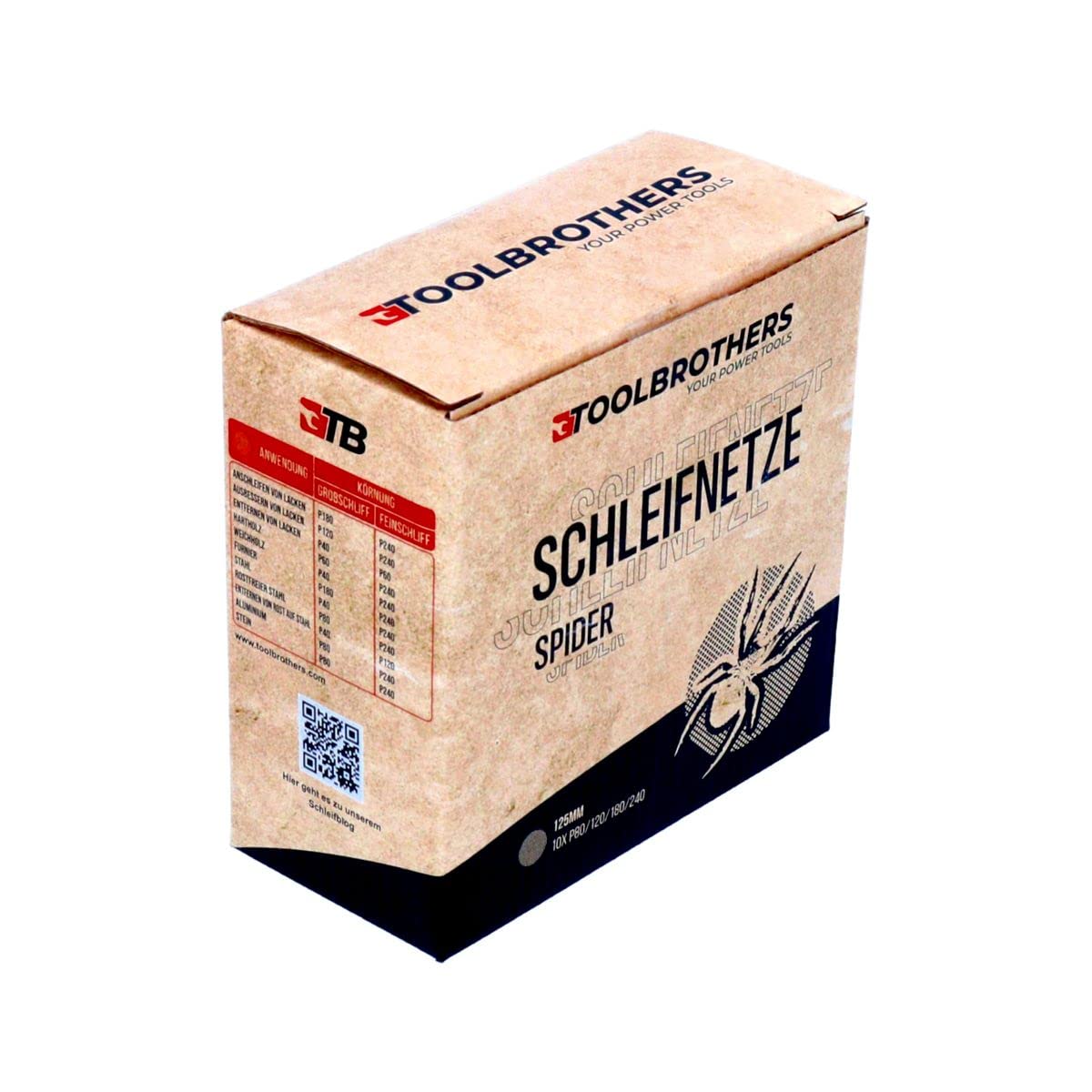 Toolbrothers SPIDER zestaw do szlifowania siatkowego środek ścierny 4 opakowania 160 x siatka szlifierska 125 mm rzep po 40 x P80 / P120 / P180 / 240 do twardego drewna, miękkiego drewna, lakieru, kamienia, stali, aluminium, forniru