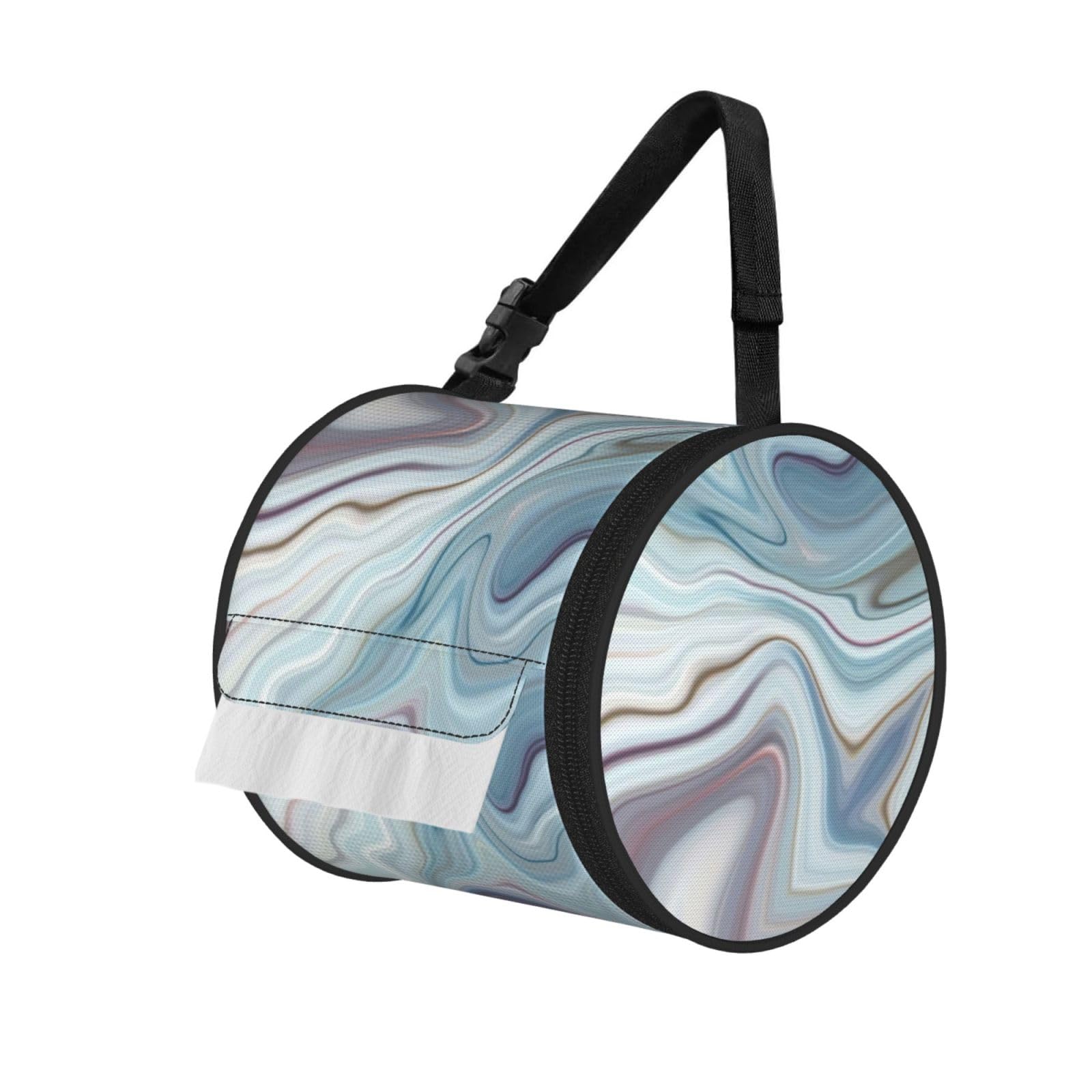 Marble Mural Print Round Tissue Dispenser Bag With Carry Strap, Portable Roll Holder For Car Travel Home