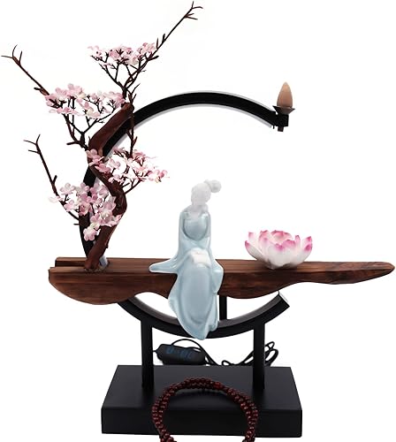 Miniatura 6 de Soporte de incienso de reflujo con anillo de luz LED, estilo chino, hecho a mano, quemador de incienso de flores, decoración del hogar, adornos de