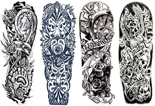 DaLin 4 Sheets Extra Large Temporary Tattoos, Full Arm (Set 4)