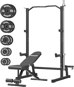 Olympic Weight Bench with Squat Rack Adjustable Workout Bench with Rack for Bench Press Sthrength Training