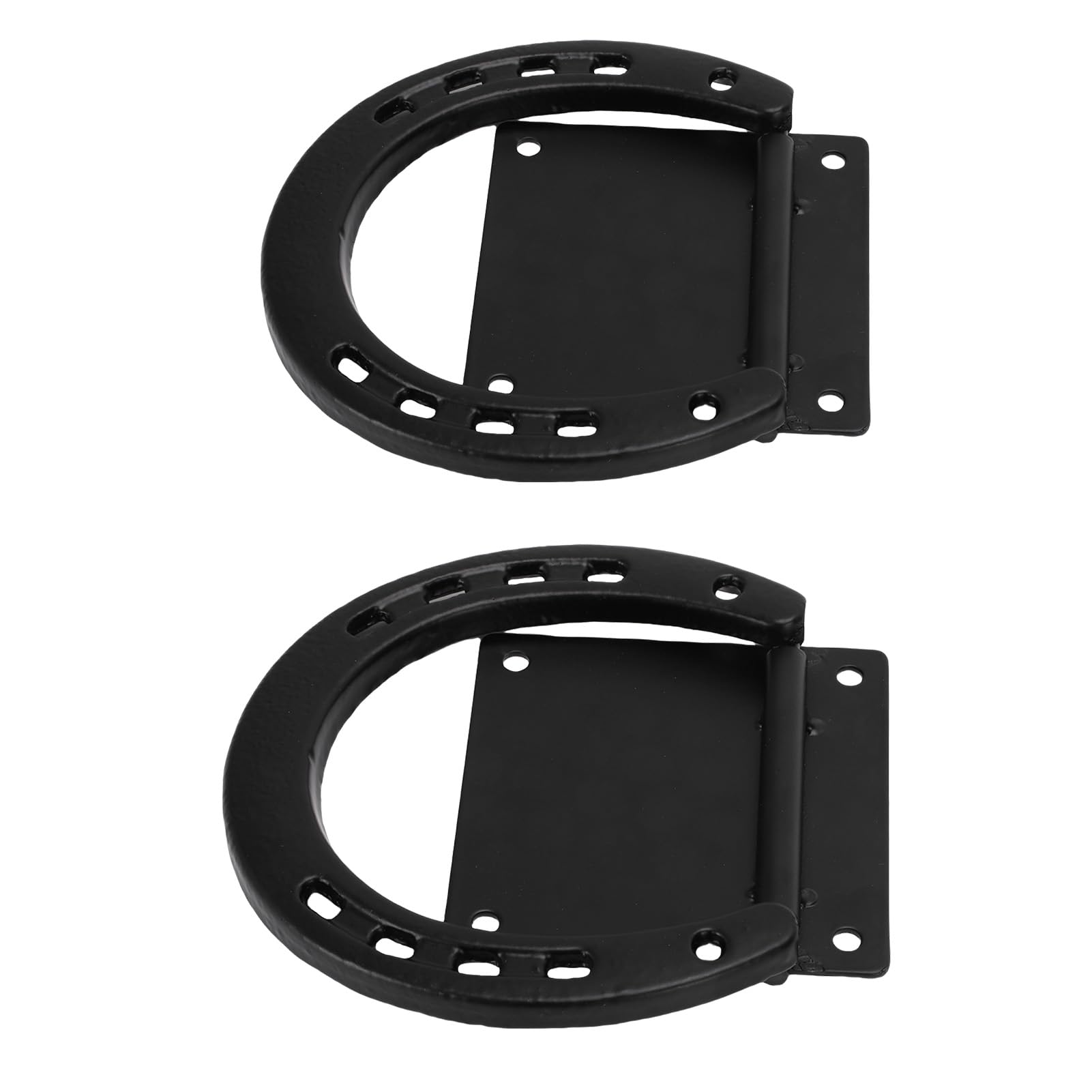 Paquete de 2 Anillos para Atar Caballos – Diseño de Herradura con Revestimiento Negro de Acero Macizo para Estacionar y Asegurar Caballos – Instalación Más Fácil con 8 Tornillos de Expansión
