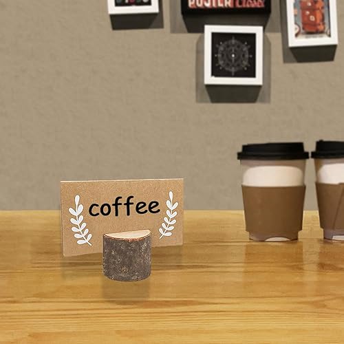 Miniatura 5 de Wettin 12 tarjeteros de madera rústica con 15 tarjetas de mesa de papel Kraft, soportes de números de mesa de madera, soportes para tarjetas de