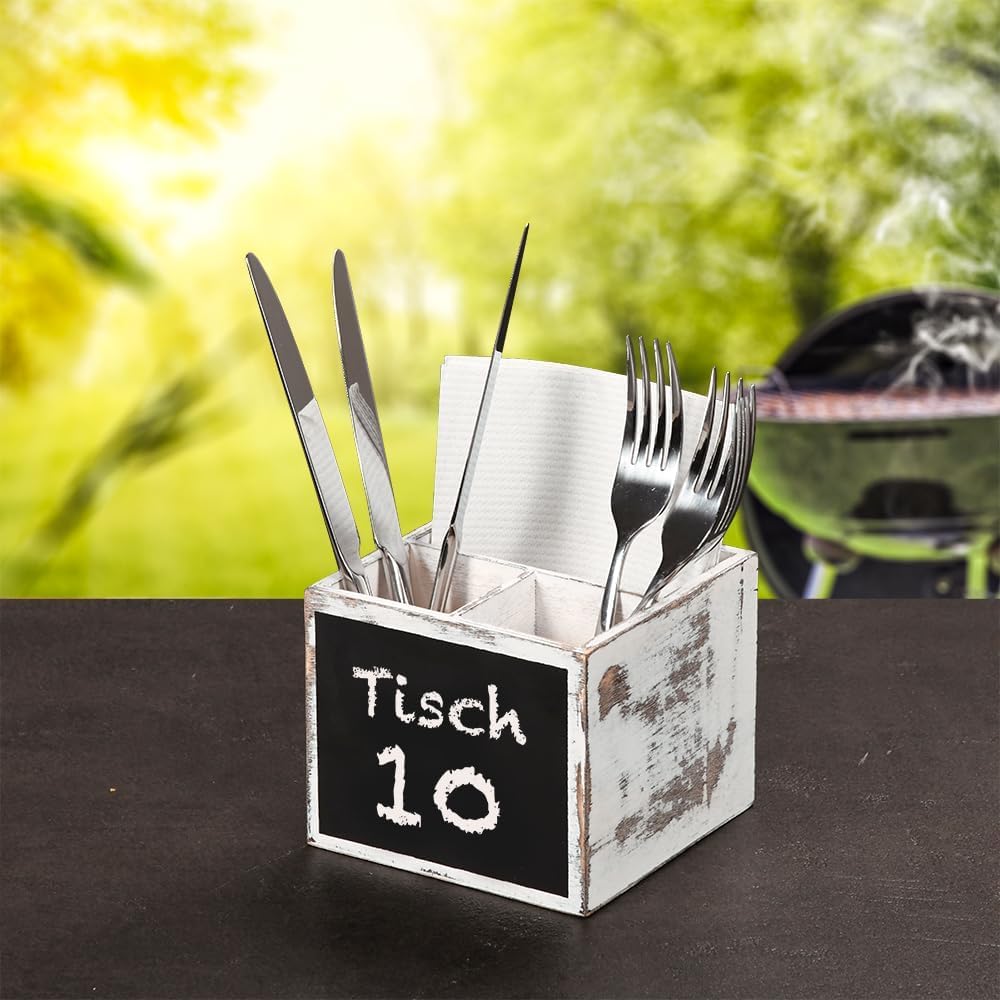 Kesper 66277 | Besteckbox mit Kreidetafel, 8er Pack Maße: 12 x 12 x 10 cm, Farbe: weiß