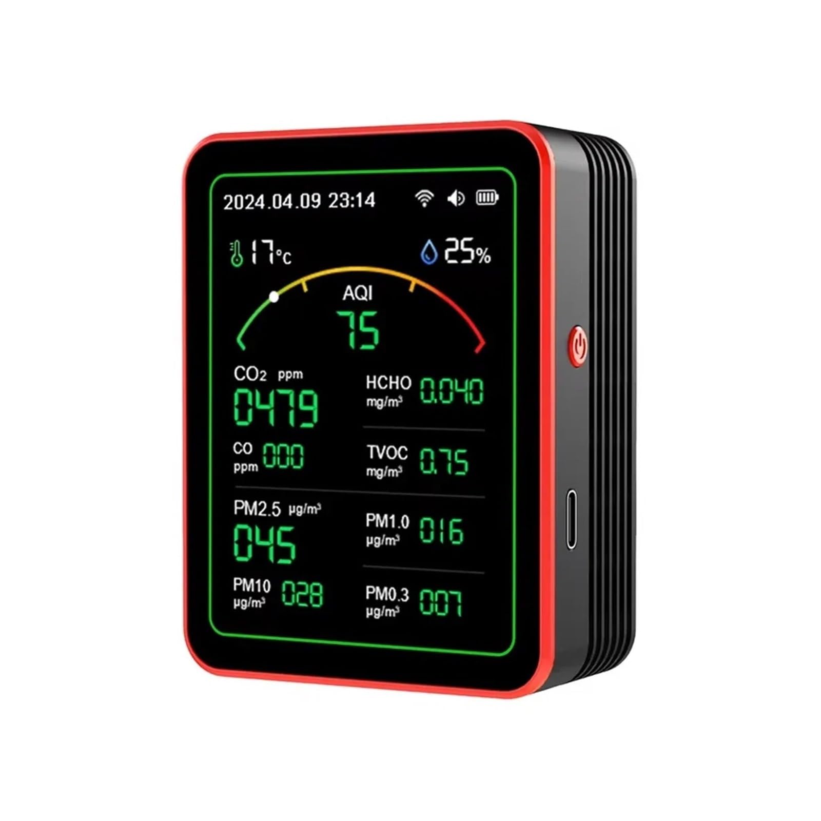 Monitor de calidad del aire 15 en 1: mide PM0.3, PM1.0, PM2.5, PM10, temperatura y humedad hogar, coche(Bianco)