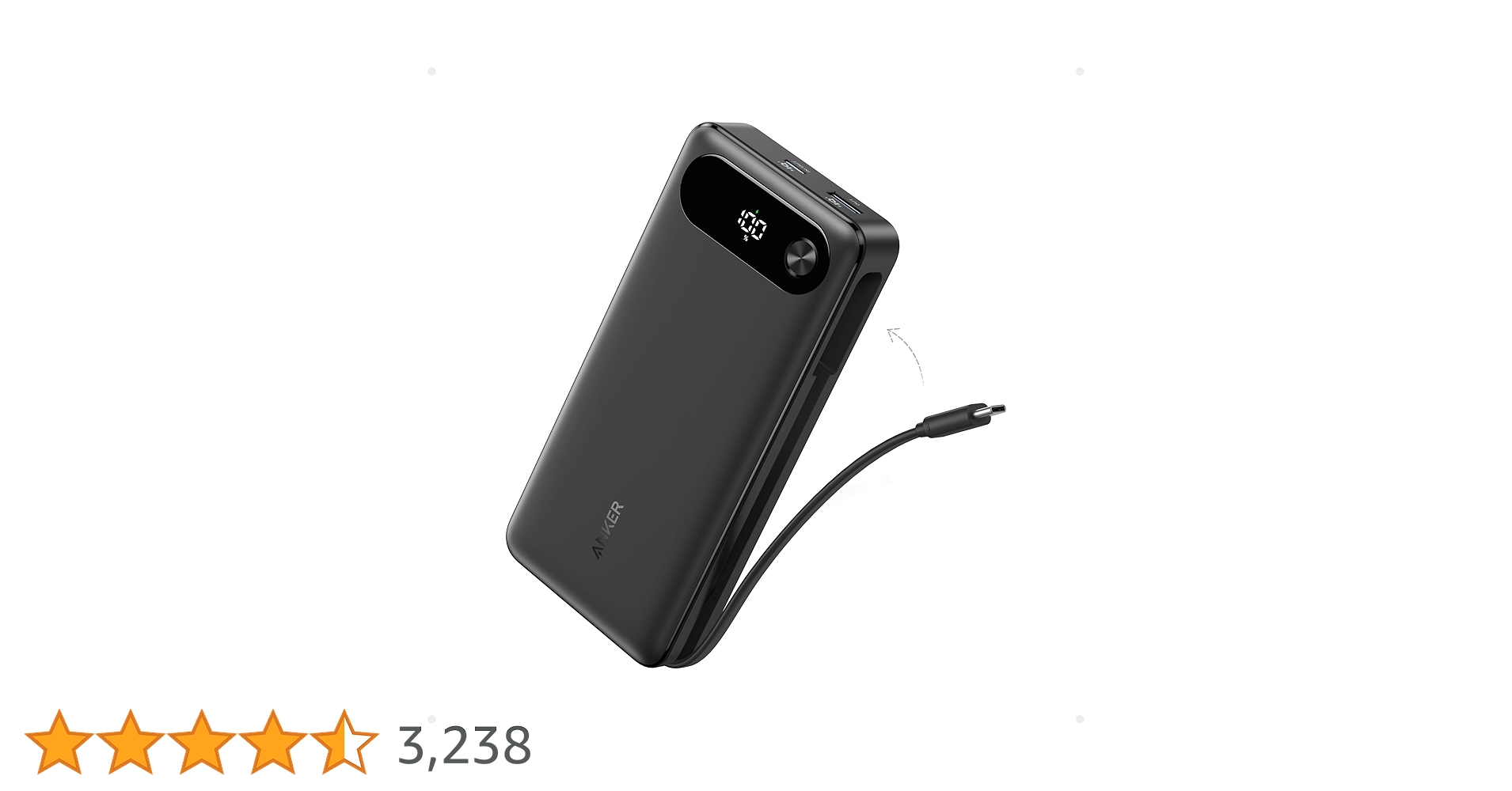 スマホアクセサリー Anker power bank A1383N11 Anker Power Bank (20000mAh, 87W, Built-In USB-C ケーブル