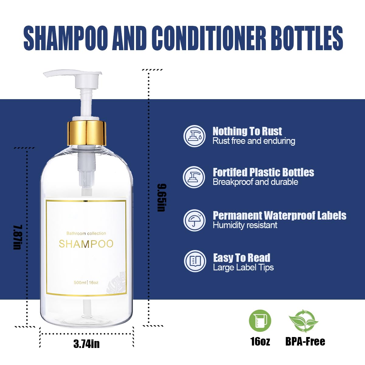 Distributeur De Shampooing Et Après-shampoing Akalin - Lot De 3 Bouteilles Rechargeables De 473,6 G Avec Pompe - Transparent Pour Salle De Bain