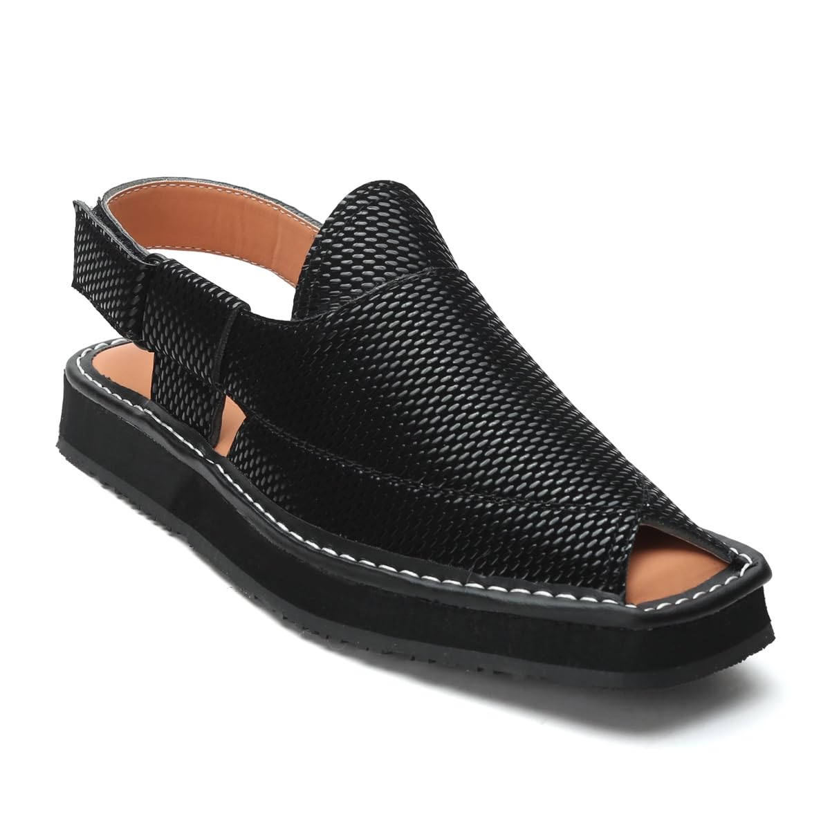 RAFTAR Men's Peshawari Chappal, Textured Leather, Slingback Sandal, Open Toe, Casual Ethnic Footwear-image-30