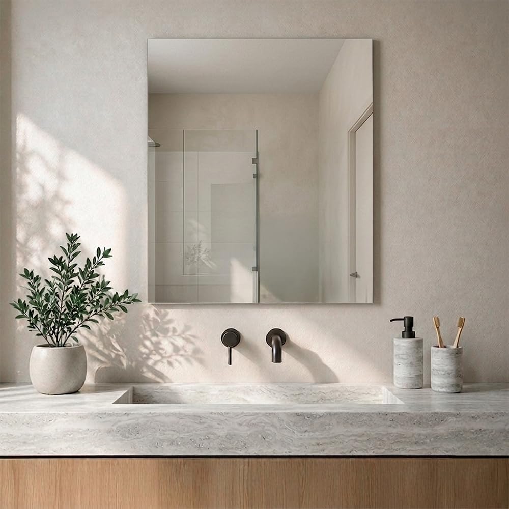 Inbagno Specchio Bagno 60X70 CM Rettangolare Reversibile Filo Lucido – Design Moderno, Installazione Verticale O Orizzontale, Con Fissaggi Inclusi