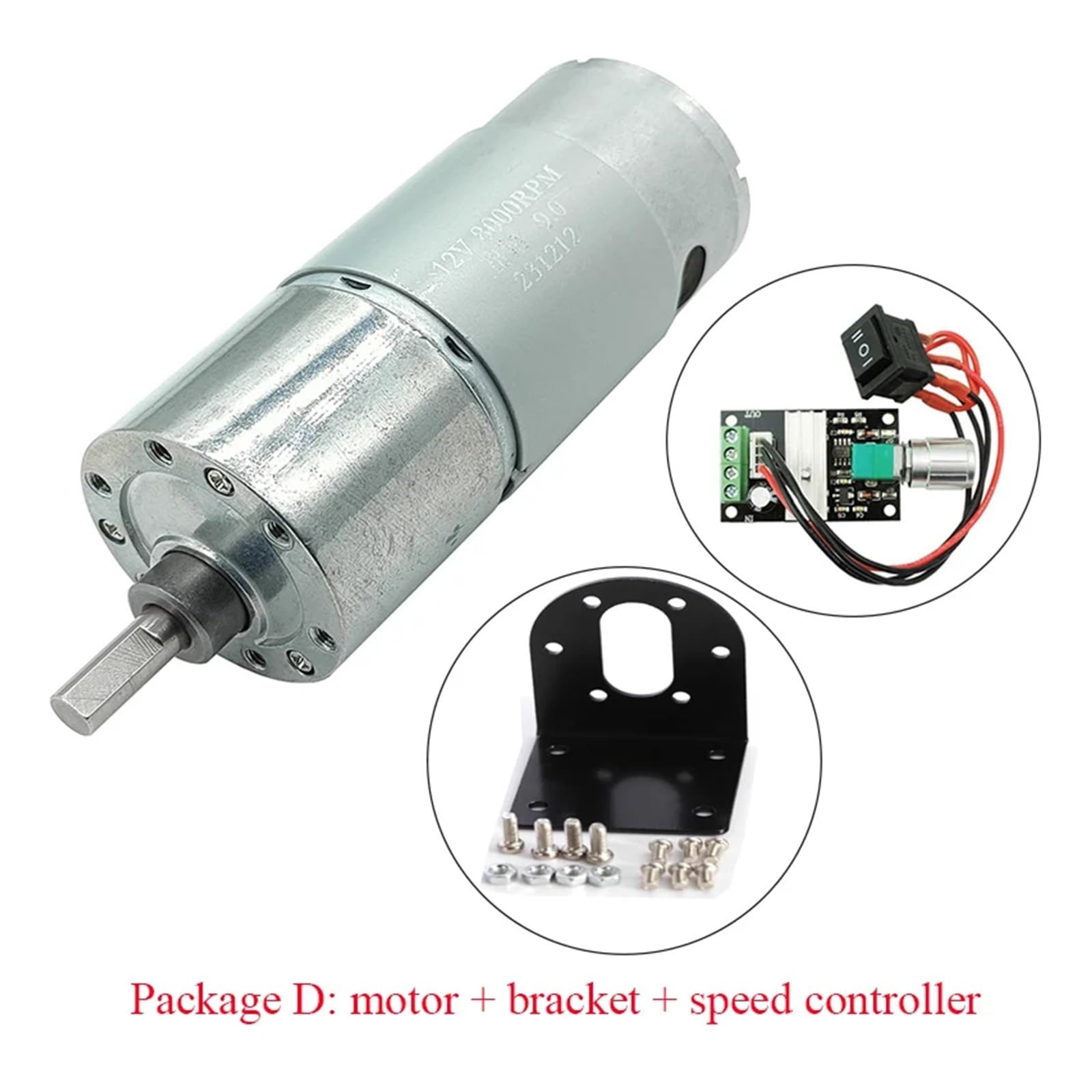 Motore CC 12V24V 555 9RPM~1280RPM 37GB-555 Motoriduttore a bassa velocità regolabile ad alta coppia a spazzole da 37 mm(24V 9RPM,Package C)