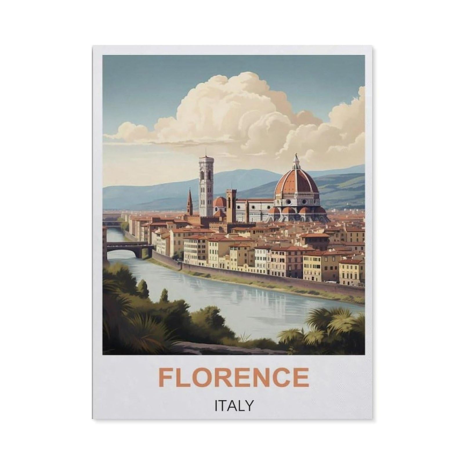 BEAYODKP DIY Diamond Painting，Florence Italy Vintage Travel Poster，Cross Stitch Full Drill 5D Embroidery Mosaic Wall Decor Art（50 x 60 cm/19.68 x 23.62 inches）-CA35