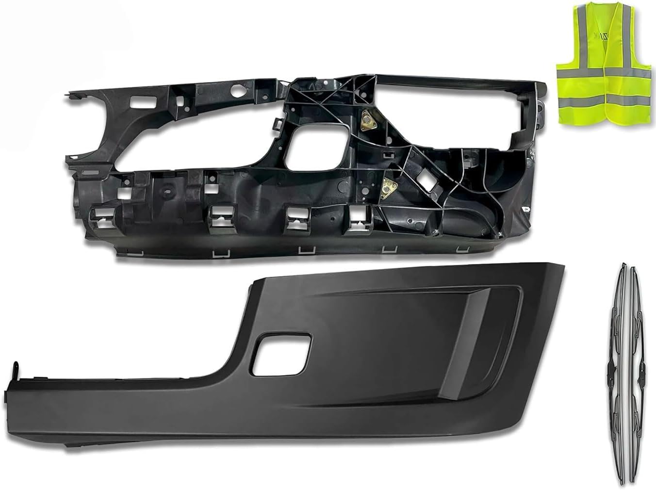 KOZAK Bumper Corner Outer Paint w/o Fog Lamp Hole w/Inner Bumper Reinforcement Set, Left Driver Side Compatible with Peterbilt 579 2022+ Includes Logo, 2x 22 Wipers, and Vest