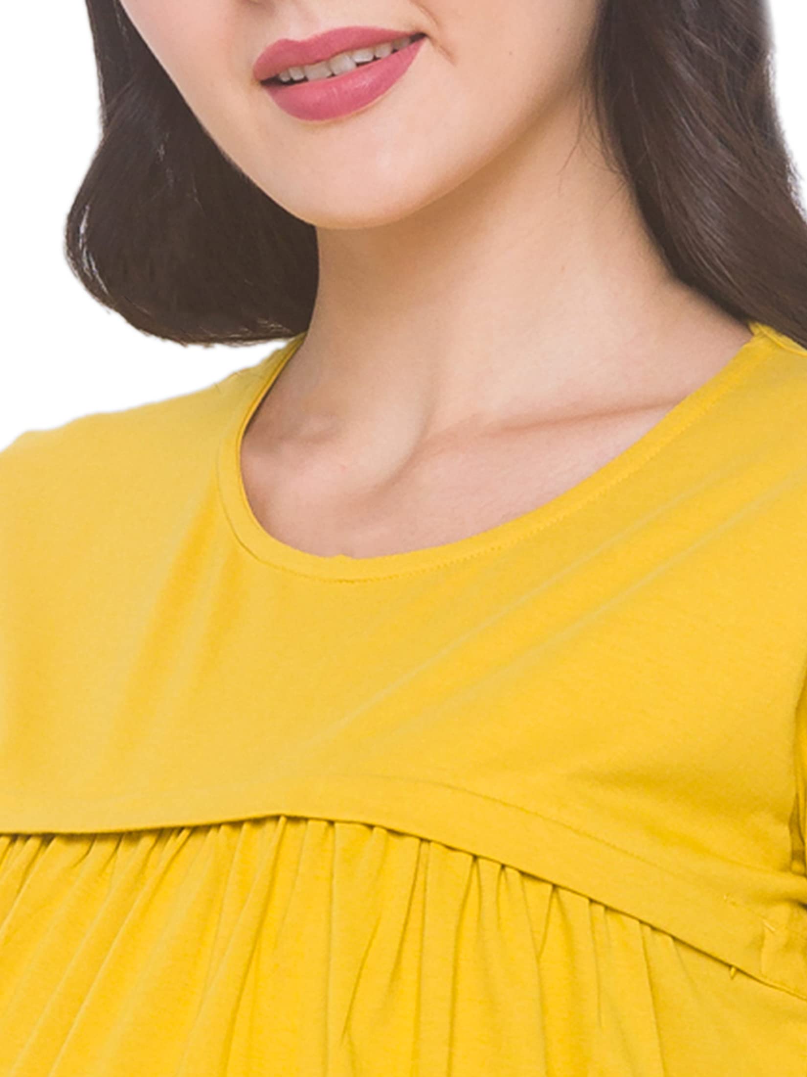 AV2 Women's Cotton Nightwear Maternity Feeding Nursing Tunic Top (Yellow,3XL) - Image 4 thumbnail