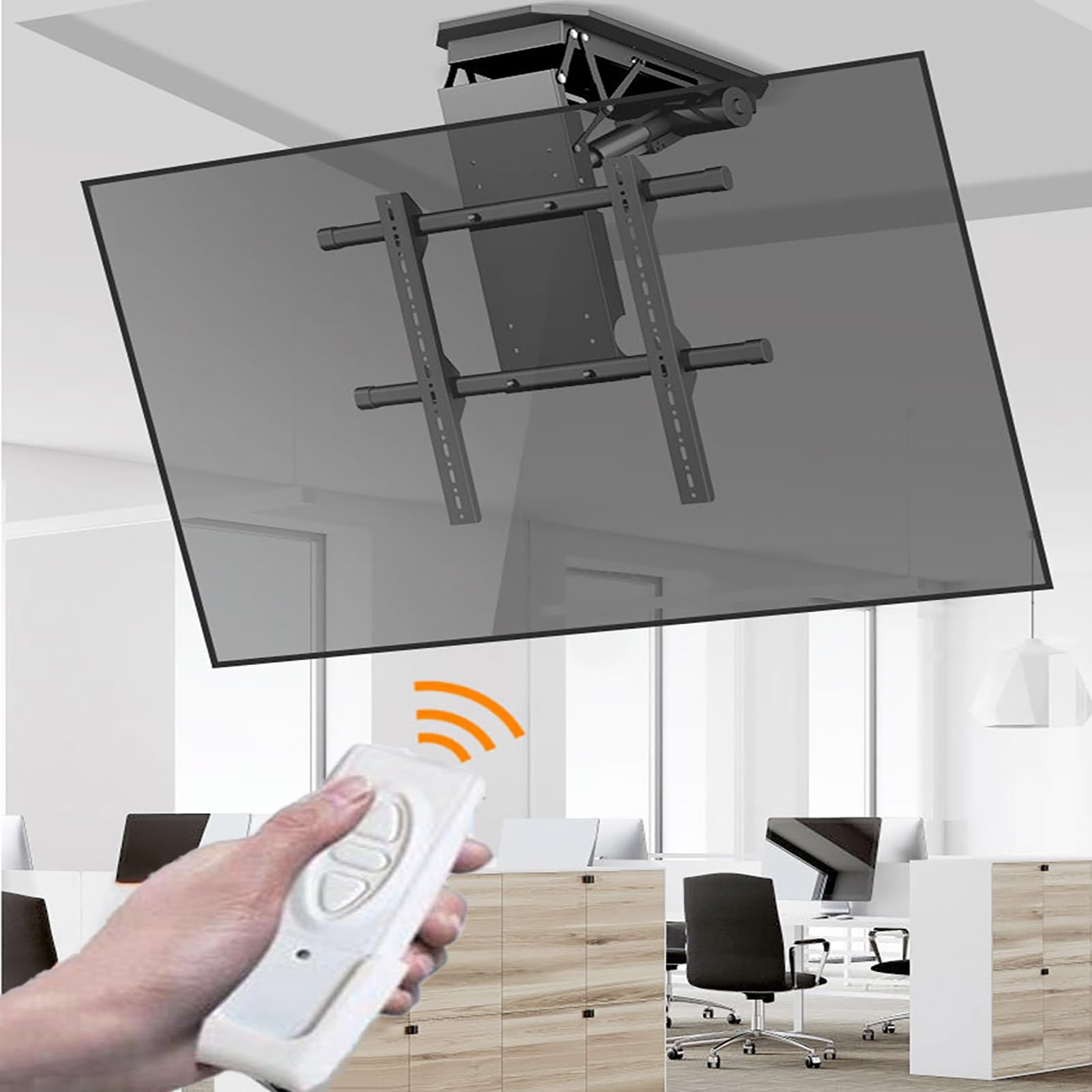 Support mural motorisé pour TV, plafond électrique, levage automatique de 127 à 228 cm, rabattable de 0 à 85 °, motorisé avec télécommande télescopique