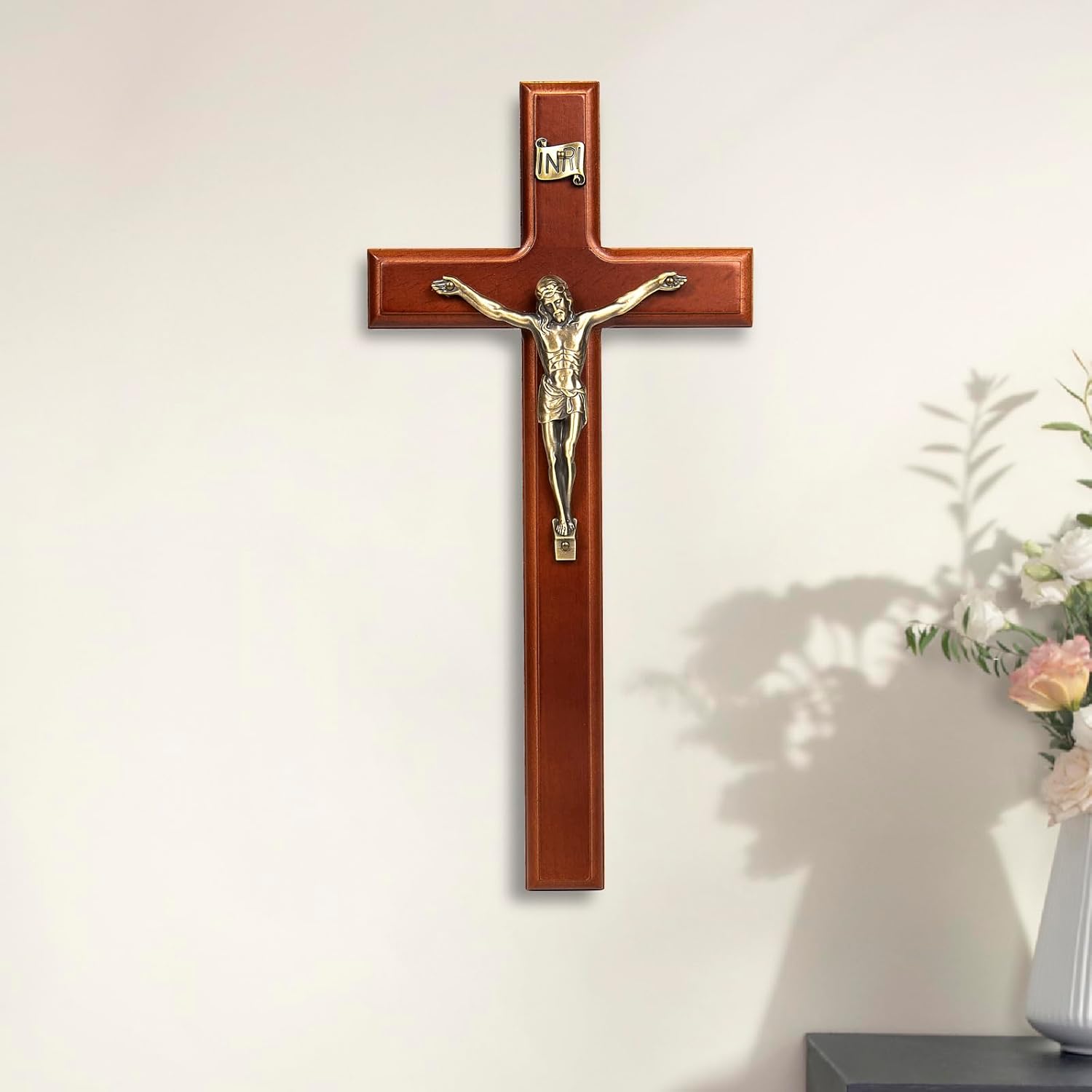 SISSIDA Crucifix Wall Cross, Handmade Wooden Catholic Crosses for Wall Decor - 12 Inch