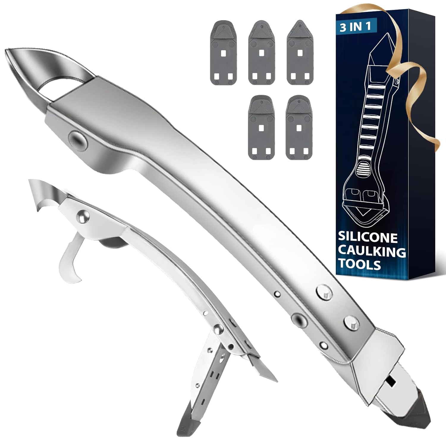 Kit de herramientas de calafateo de acero inoxidable removedor de lechada de silicona 4 en 1, raspador de eliminación de sellador - Fácil acabado de