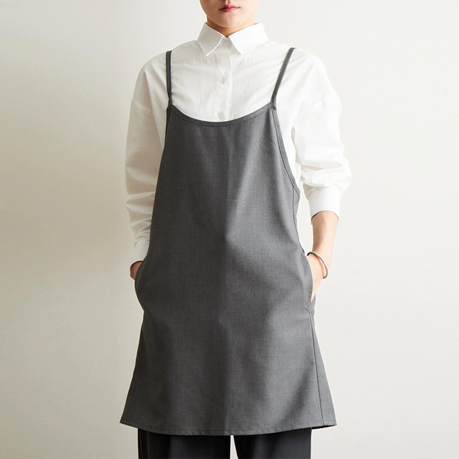 Delantal Mujer con 2 Bolsillos, Delantal De Cocina Mujer para Barbacoa Cocinar Hornear Jardinería RestauranteGrey,One Size