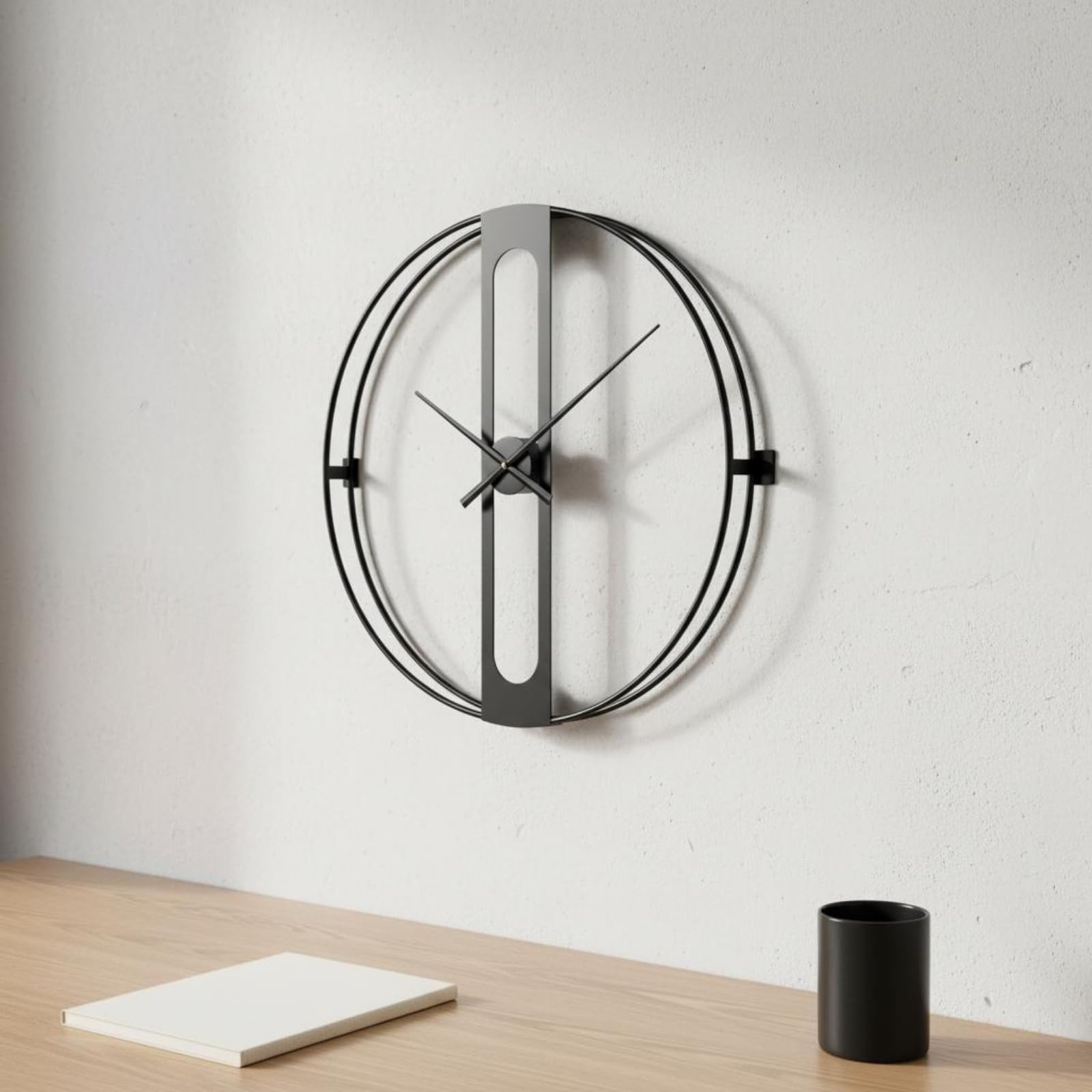 Moderne Wanduhr Pendeluhr Wanduhr mit Marmorzifferblatt Rechteckiges Gehäuse Metallrahmen Leise Uhr Ohne Ticken Einfache Montage für Arbeitszimmer, Schwarz, Langes Pendel