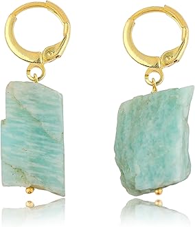 GemSymphony Raw Gemstone Hoop Earrings – Natural Crystal Stone Dangle Earrings for Women – Hypoallergenic Gold Plated Small Hoops – Handmade Lightweight Statement Jewelry