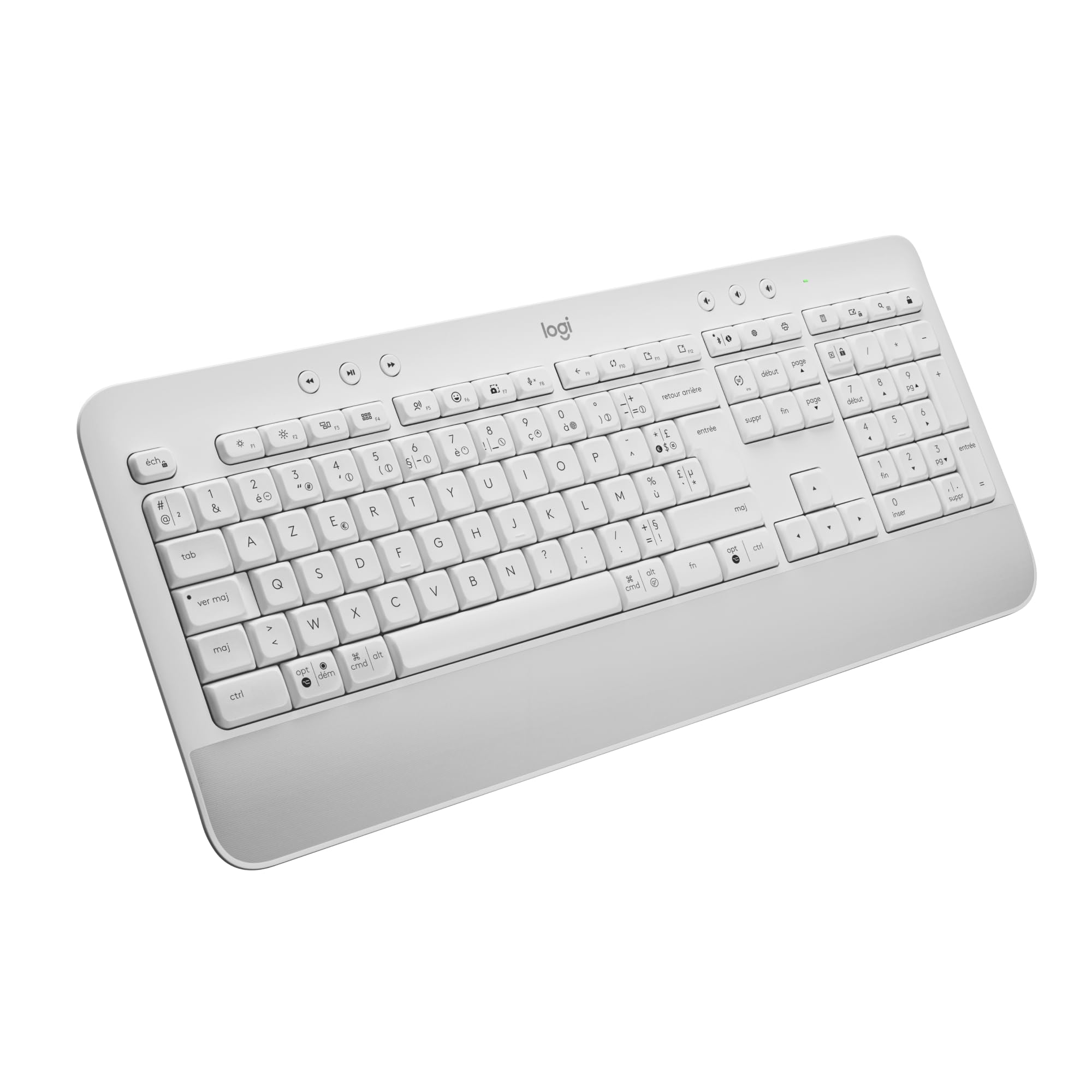 Logitech Signature K650, Clavier sans fil Ergonomique Entier avec Repose-Poignets, BLE Bluetooth, USB Logi Bolt, Touches Silencieuses Pavé Numérique, Compatible PC/Windows/Mac, AZERTY Français - Blanc
