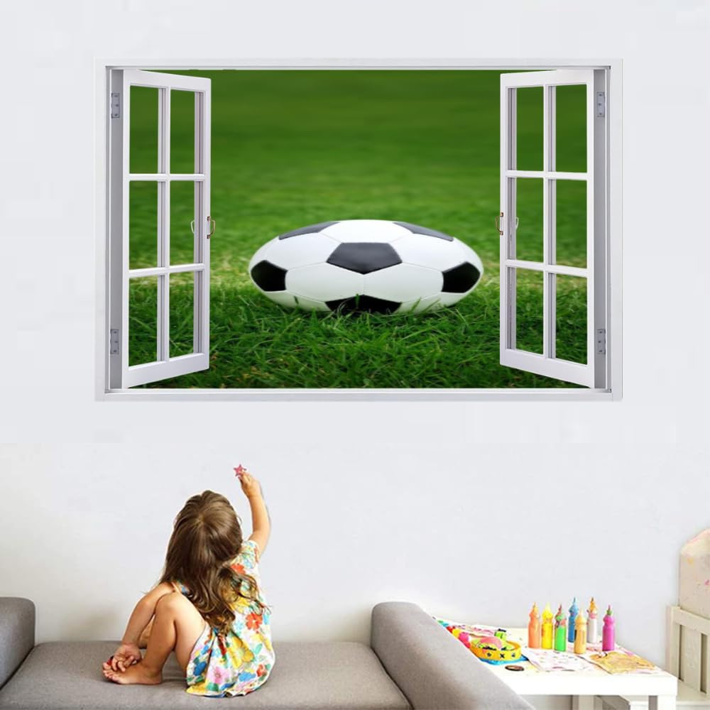 Adesivi Murali Murales Fracassati 3D Calcio Decalcomanie Per Pavimenti In Impermeabile Art Erba Verde Per La Camera Da Letto, La Decorazione Della Parete Della Scuola Materna 120x80cm