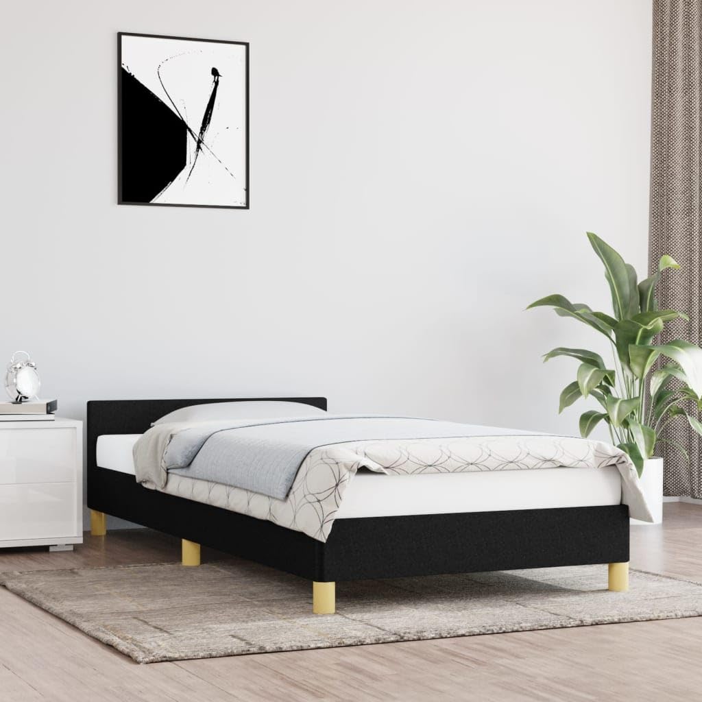 Cadre de lit avec tête de lit noir 100x200 cm SKM en tissu pour sommier adulte