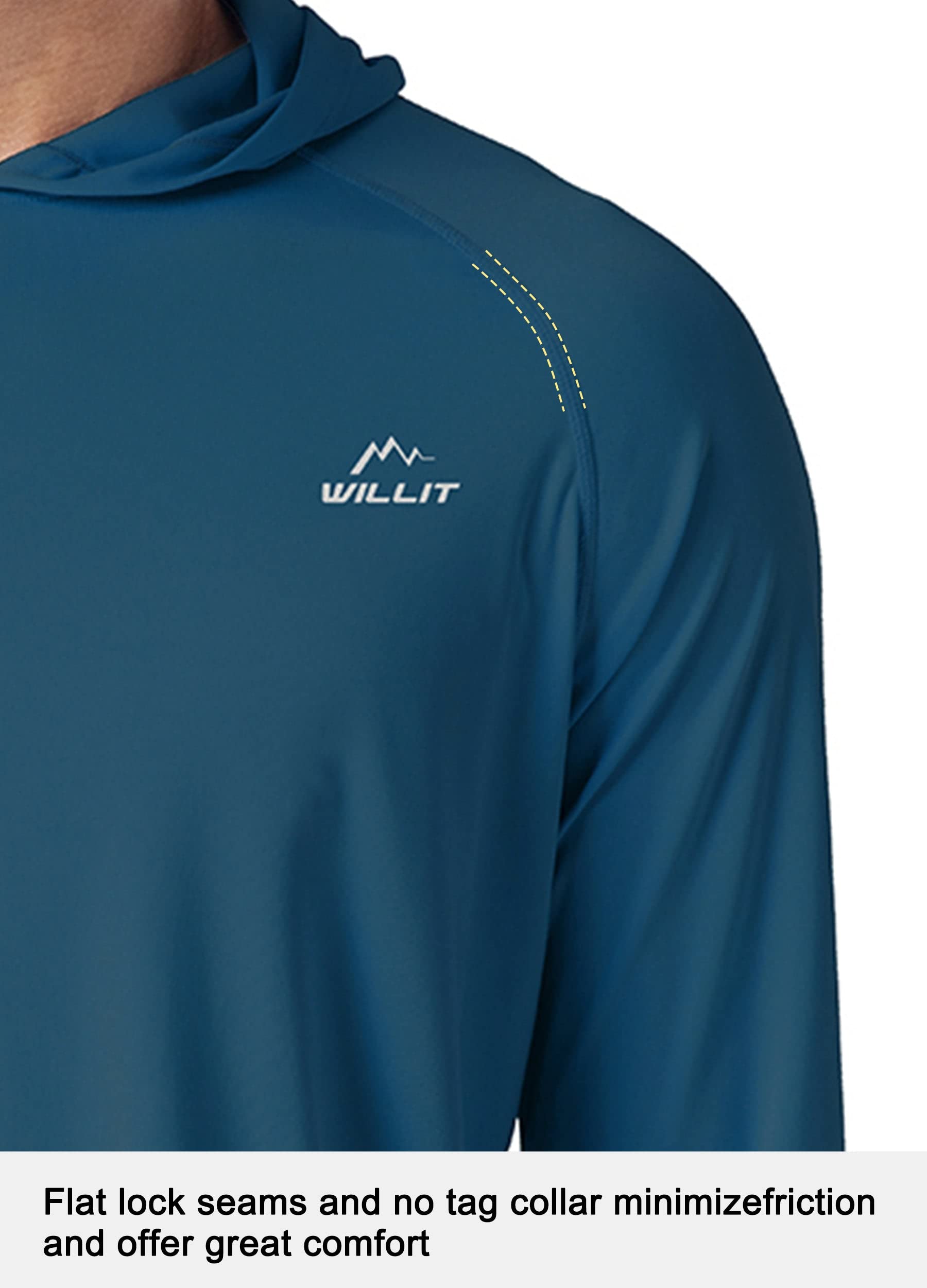 Willit Camicia da sole da uomo, UPF 50+, a maniche lunghe, protezione solare, con cappuccio, protezione solare SPF UV, leggera, atletica, corsa