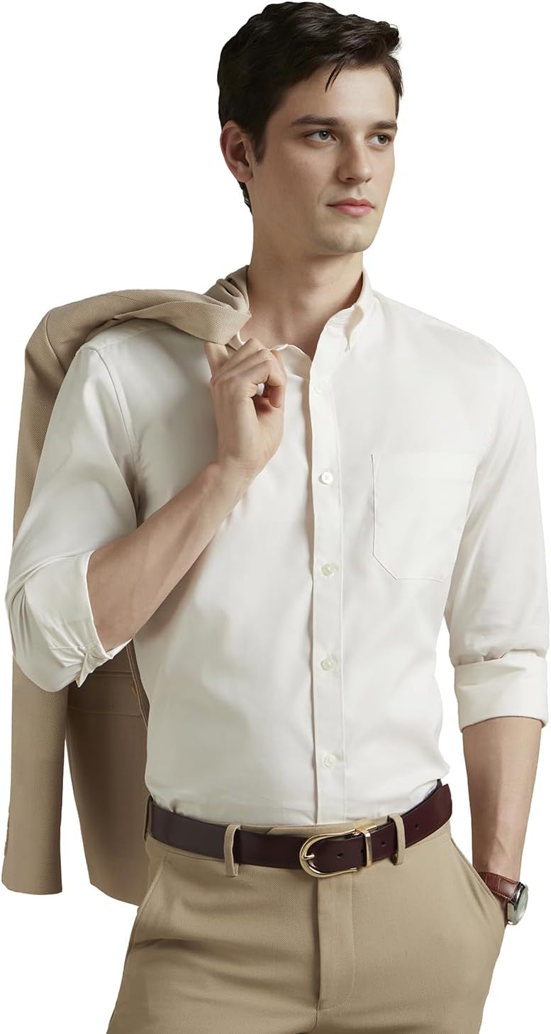Louis Philippe Men's Regular Fit Easy to Iron Everyday wear Premium Cotton Full Sleeve Solid Formal Shirt