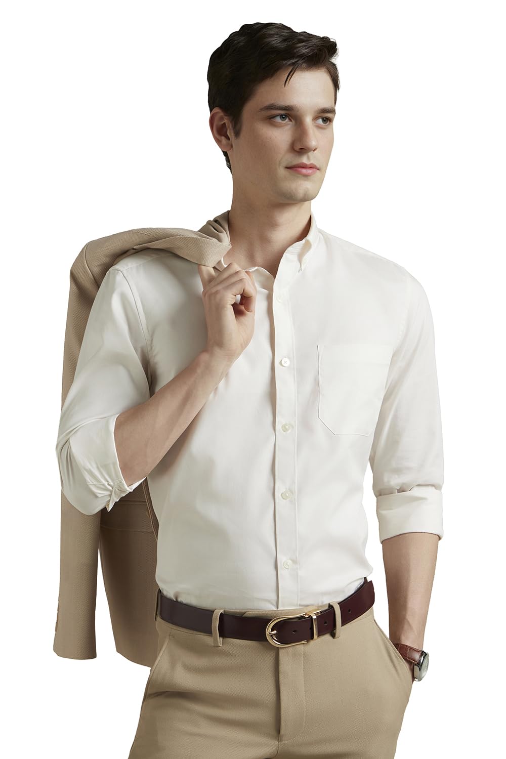 Louis Philippe Men's Regular Fit Easy to Iron Everyday wear Premium Cotton Full Sleeve Solid Formal Shirt discount deal