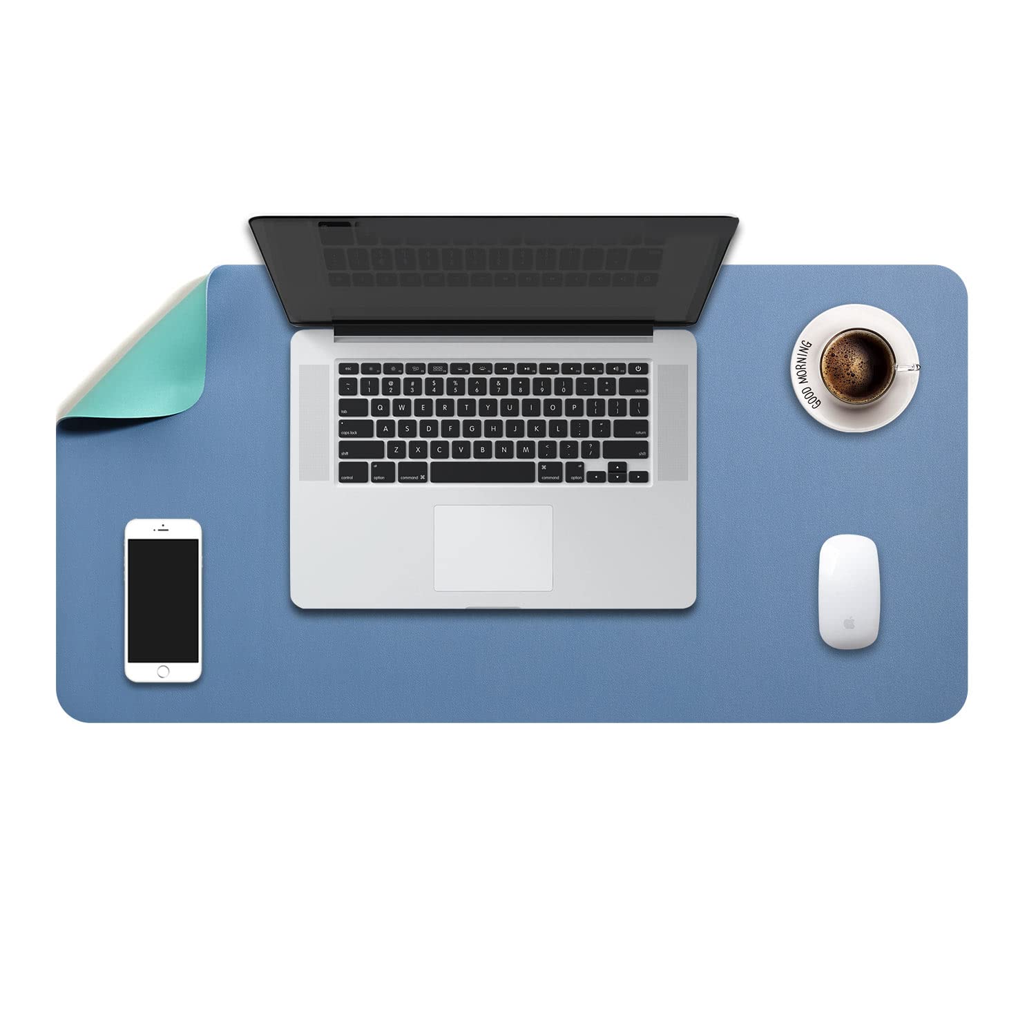 DOBAOJIA Sottomano da Ufficio, Tappetino da Tavolo, Tappetino Tastiera e Mouse, Tappetino PC Scrivania, per Casa/Ufficio, Uso Doppio Lato Simipelle PU Impermeabile 70 x 35 cm (Acciaio Blu/Verde)