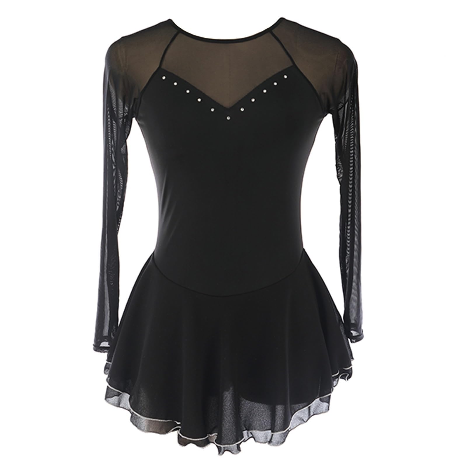 Vestido de patinaje artístico for niñas espalda abierta vestido de baile de competición trajes de rendimiento de malla con diamantes de imitación