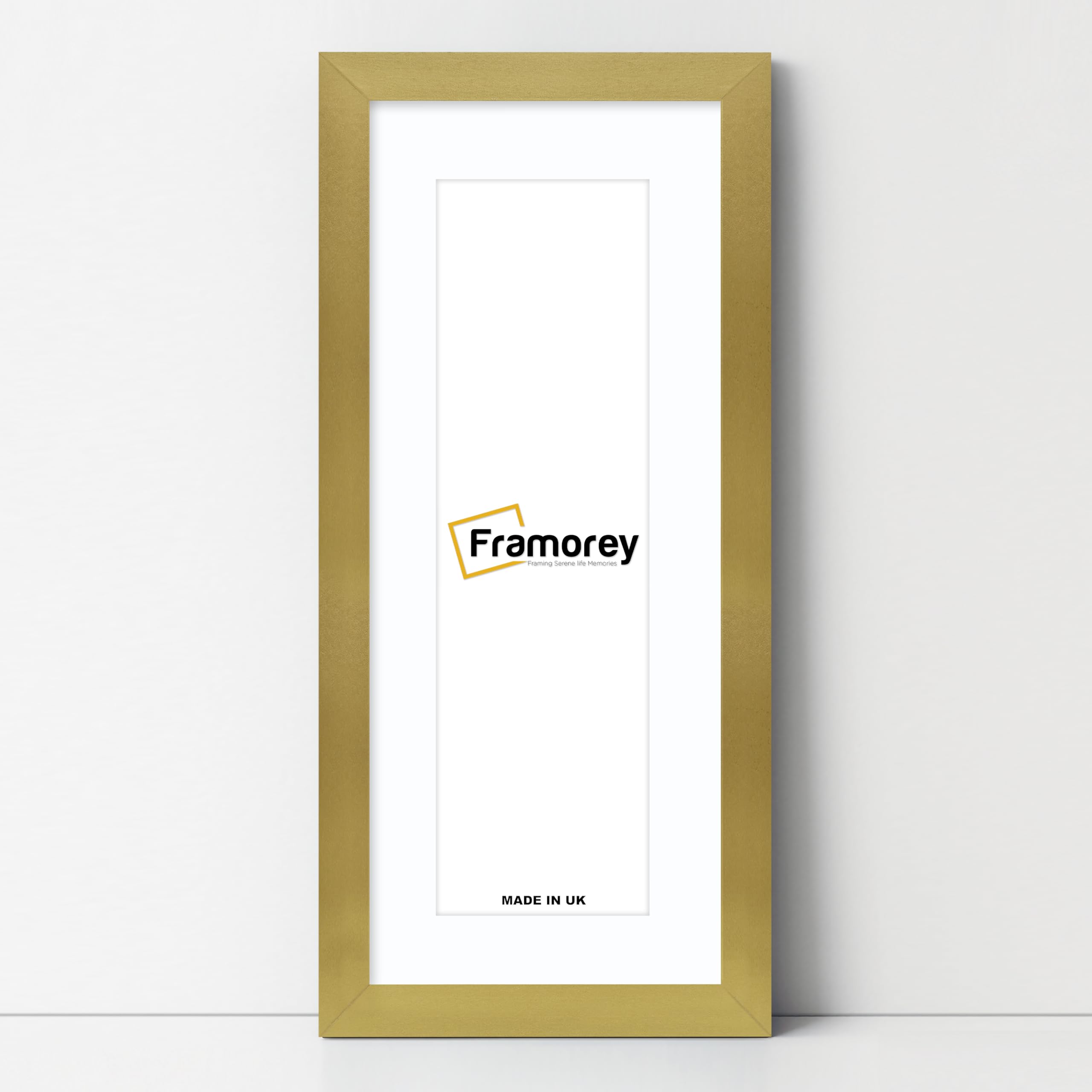Framorey Framing Serene Life Memories Gold With White Mount Framorey Panoramic Style Oxford Flat Wooden Effect Picture Frame, 24X14" Size Gold With 20X10" Size Mount, Handmade, Wall Art