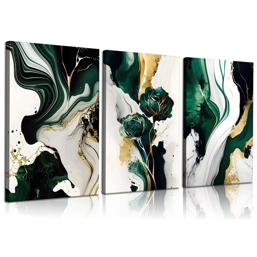 Tableau vert émeraude moderne 70x100 pour habiller un grand mur blanc vide