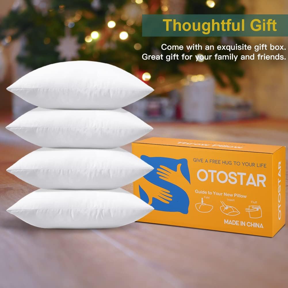 OTOSTAR Pack of 4 Throw Pillow Inserts, 16 x 16 Square Cushion Inner Soft Fluffy Plump Stuffer Cushion Pads White Decorative Pillow Inserts - Image 6