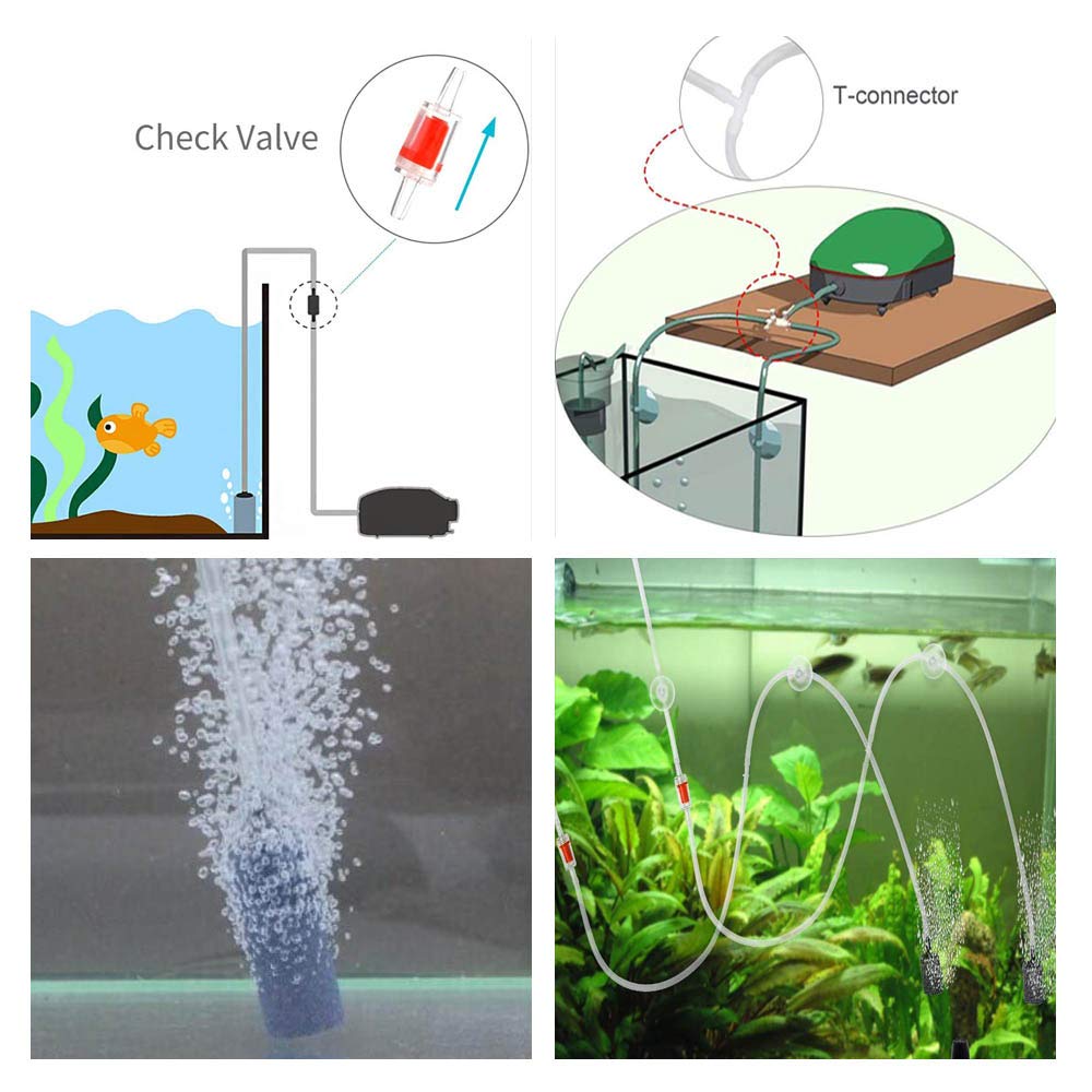 24 Pièces Accessoires de Pompe à Air pour Aquarium, 5 m Air Line Tube Tuyau, 10 Clips d'Aspiration, 3 Air Bubble Pierres, séparateur de pompe à air à 3 voies, 3 Valves de Contrôle et 6 Connecteurs