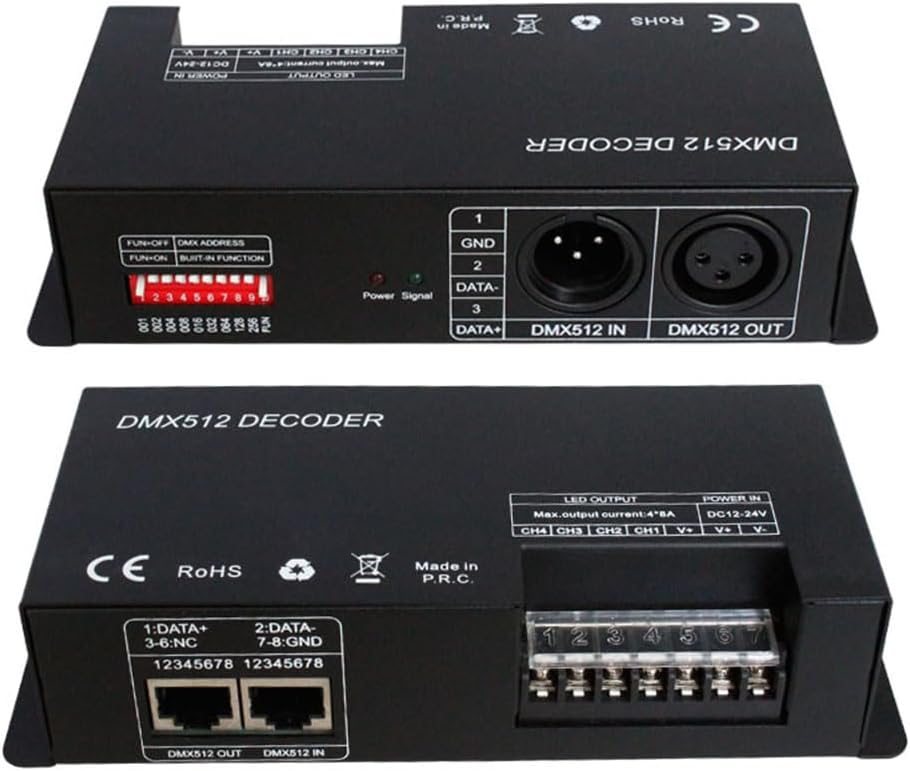 4Channel DMX Decoder Controller with Digital Display DC12V-24V 4X8A DMX512 led Controller for RGBW Strip Light KTV Bar Stage Lighting Decoder