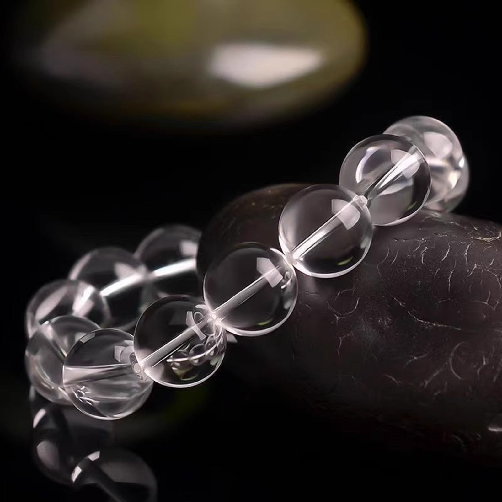 14mm, Natürliches Bergkristall-Armband für Damen und Herren, Heilendes weißes Kristallarmband, Stretch-Armband mit runden Edelsteinperlen für den Urlaub und Geburtstag