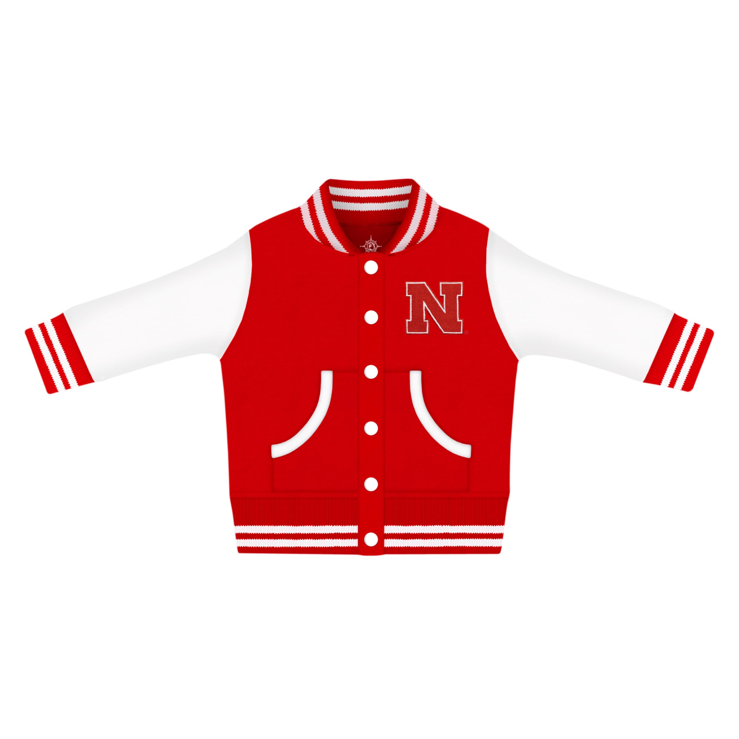 Creative Knitwear College Baby NCAA Officially Licensed Letterman Varsity Jacket - Nebraska Logo - Red - 18 Months